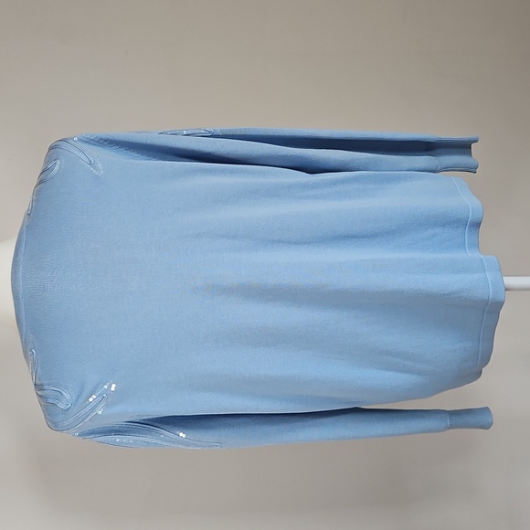 Bob Mackie M Button Cardigan Pastel Blue Embellished Wearable Art - Picture 3 of 7